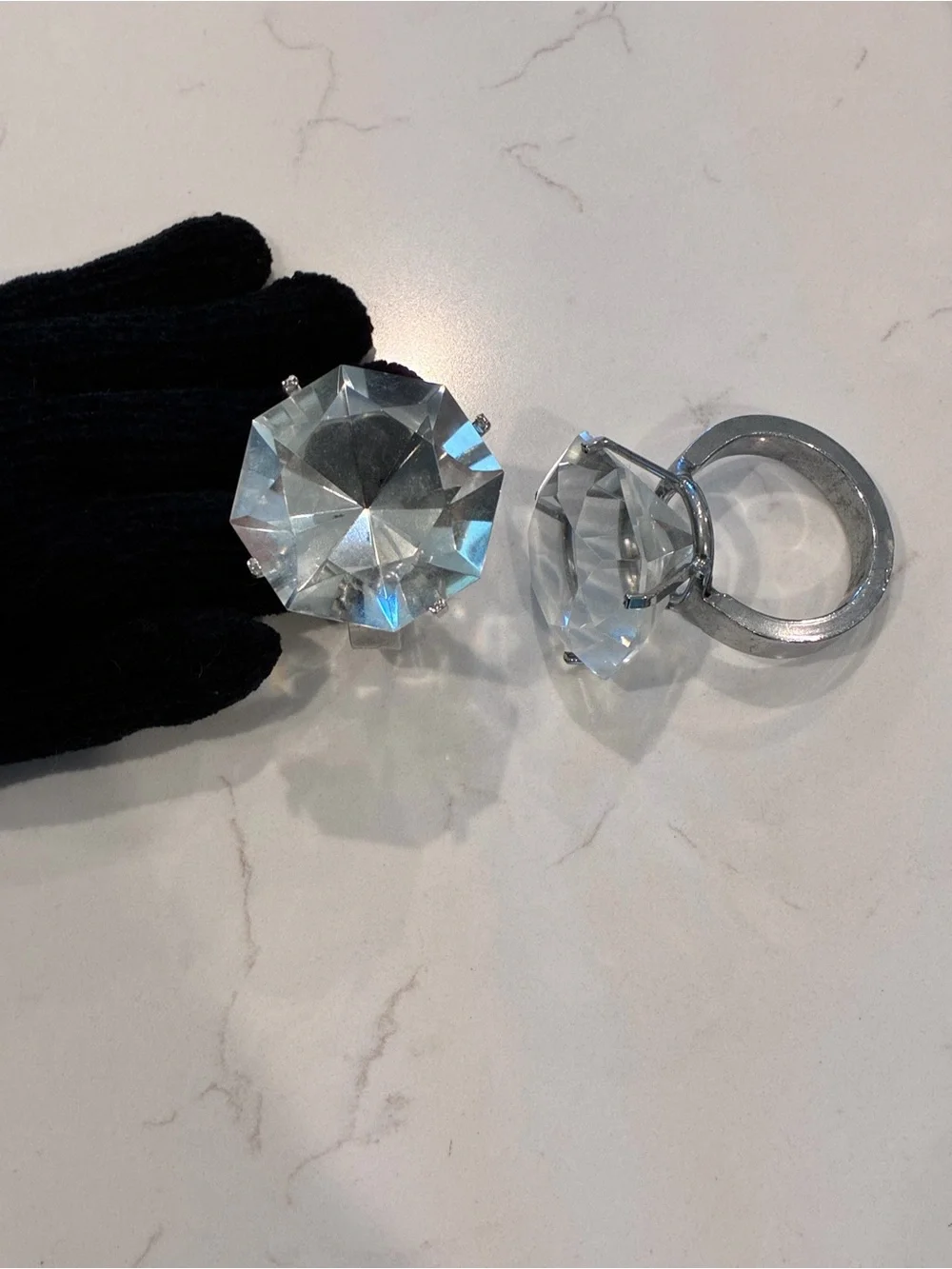 Vintage Giant Glass Diamond Ring Napkin Holders / Paperweights (Set of 2)